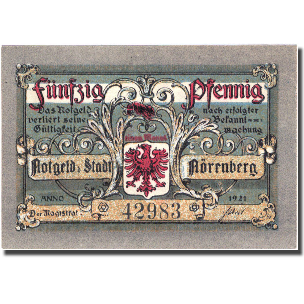Banknote, Germany, Nörenberg, 50 Pfennig, personnage, 1921, UNC(63) Mehl 979.41a