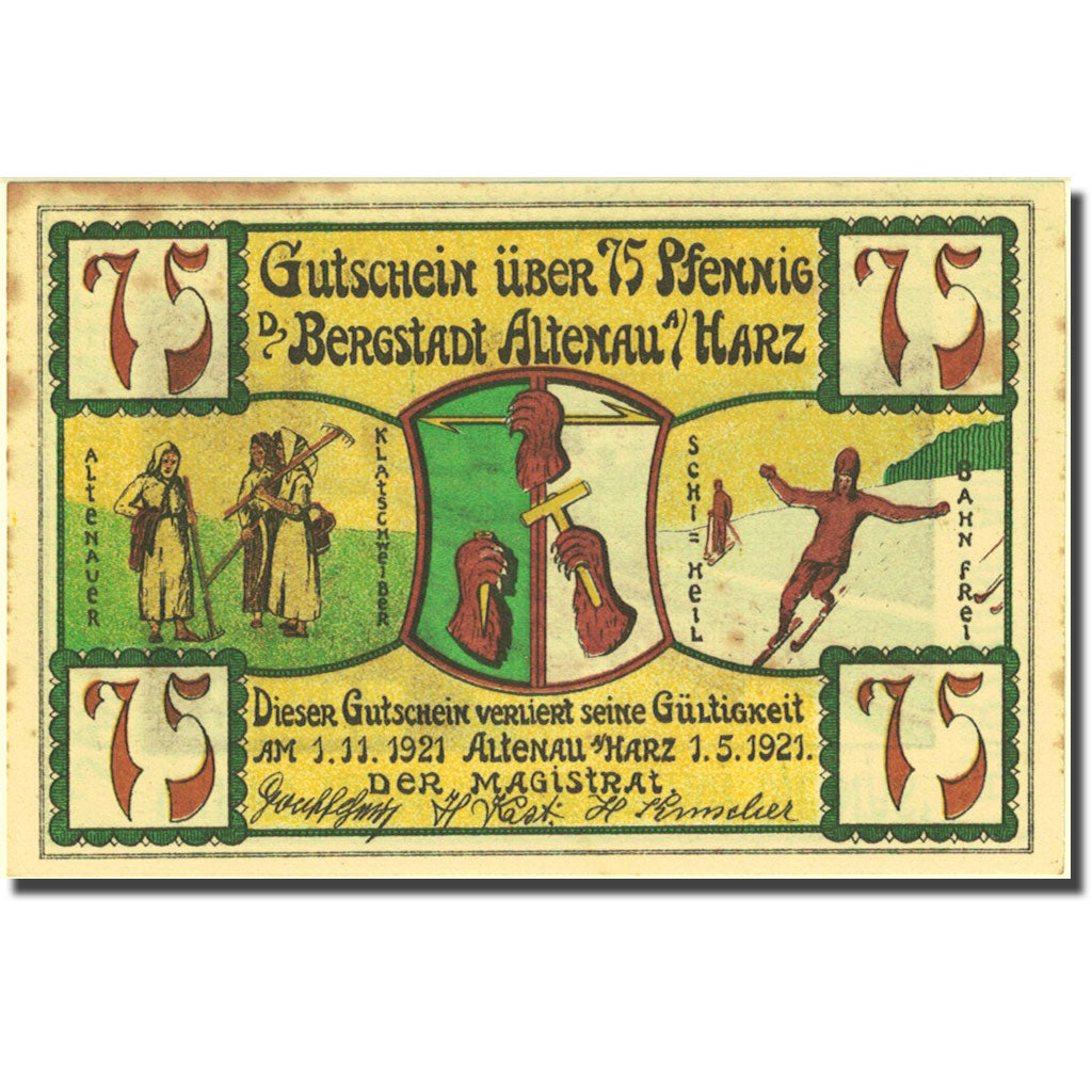Billete, Alemania, Altenau a/ Harz, 75 Pfennig, Animaux, 1921 EBC Mehl 17.1