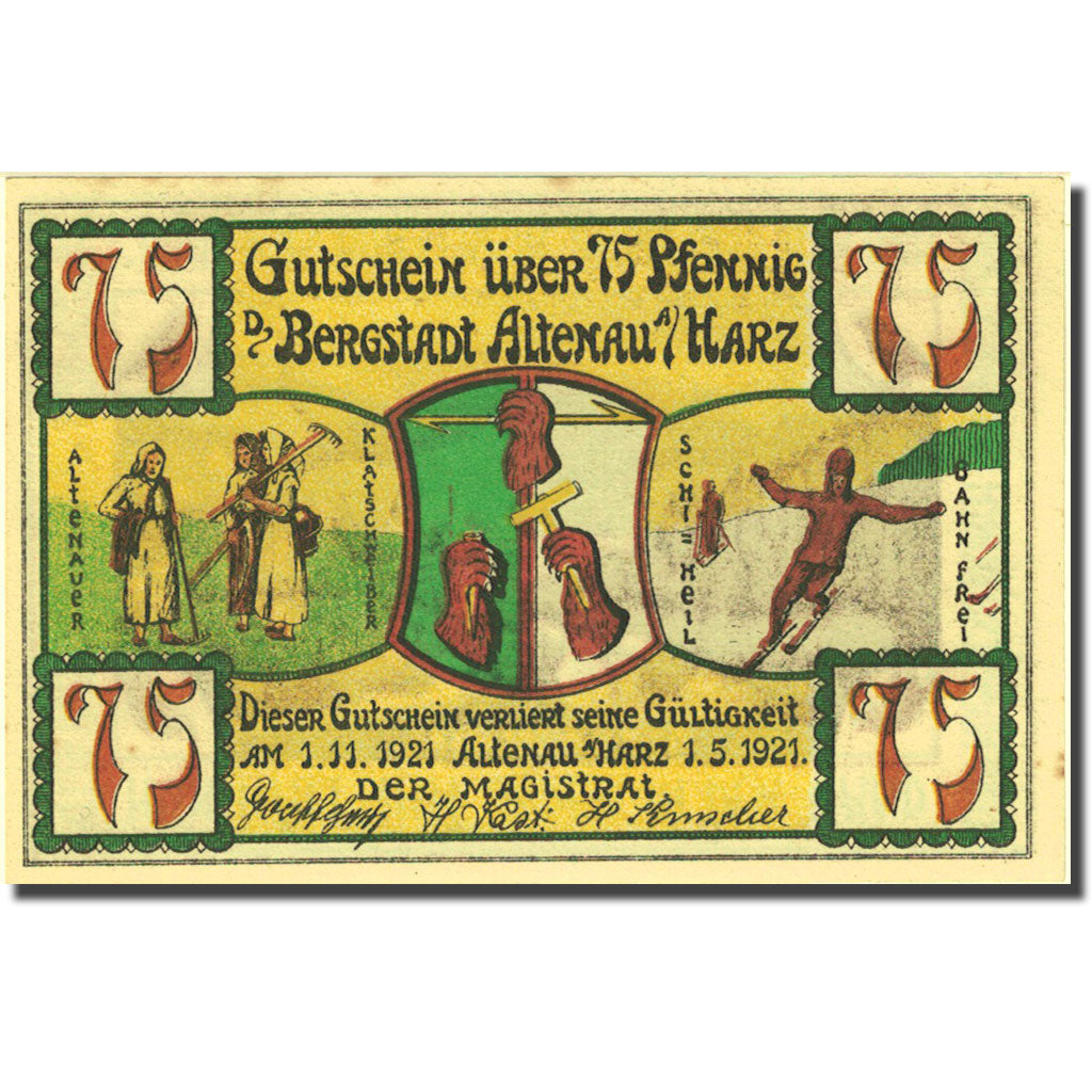 Banknote, Germany, Altenau a/ Harz, 75 Pfennig, village, 1921 UNC(63) Mehl 17.1