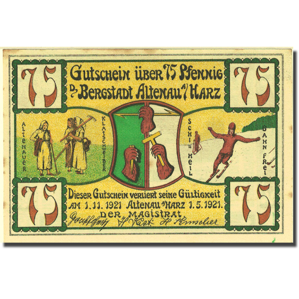 Banknote, Germany, Altenau a/ Harz, 75 Pfennig, Forêt, 1921 UNC(63) Mehl 17.1