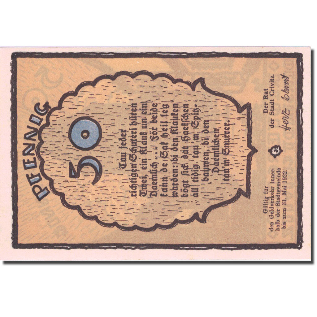 Banknote, Germany, Crivitz, 50 Pfennig, valeur faciale, 1922 UNC(63) Mehl 247.2