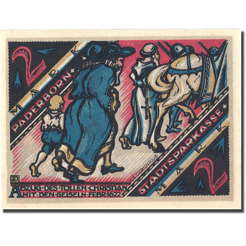 Banknote, Germany, Paderborn, 2 Mark, personnage, 1921 UNC(63) Mehl 1043.3