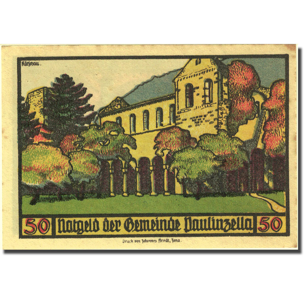 Banknote, Germany, Paulinzella, 50 Pfennig, Abbaye, 1922 AU(55-58) Mehl 1053.1c