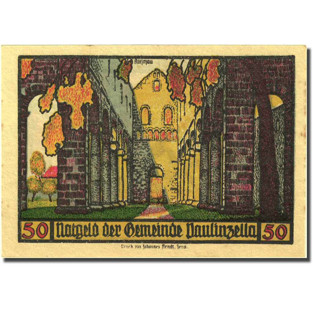 Geldschein, Deutschland, Paulinzella, 50 Pfennig, Eglise, 1922 VZ+ Mehl 1053.1c