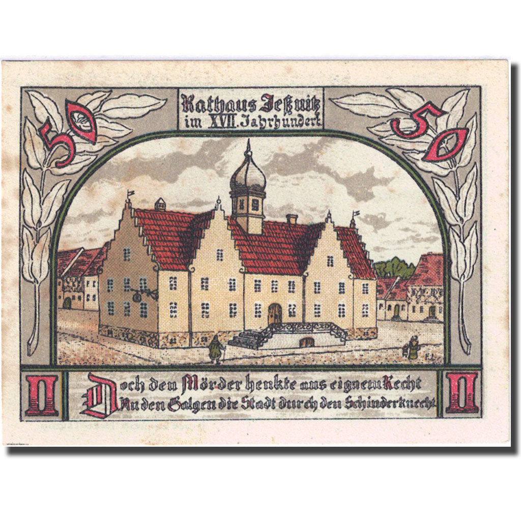Banknote, Germany, Jessnitz, 50 Pfennig, mairie, 1921 AU(55-58) Mehl 659.4