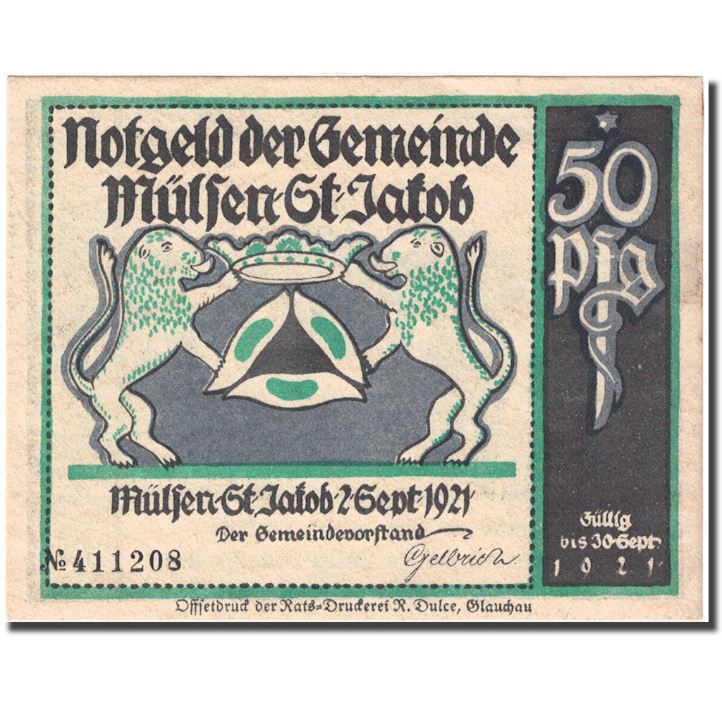 Banknote, Germany, Mülsen St Jacob, 50 Pfennig, personnage UNC(63) Mehl 906.3