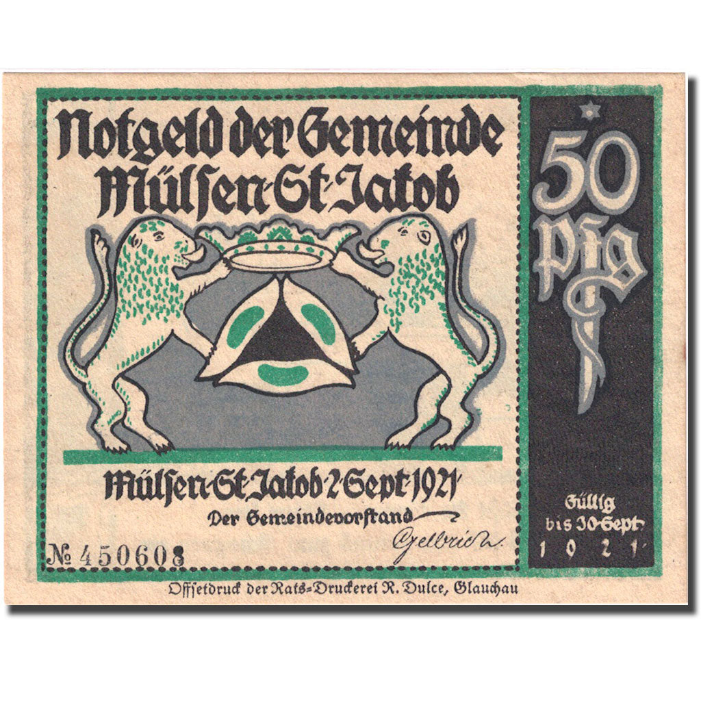 Banconote, Germania, Mülsen St Jacob, 50 Pfennig, personnage 2 SPL Mehl 906.3