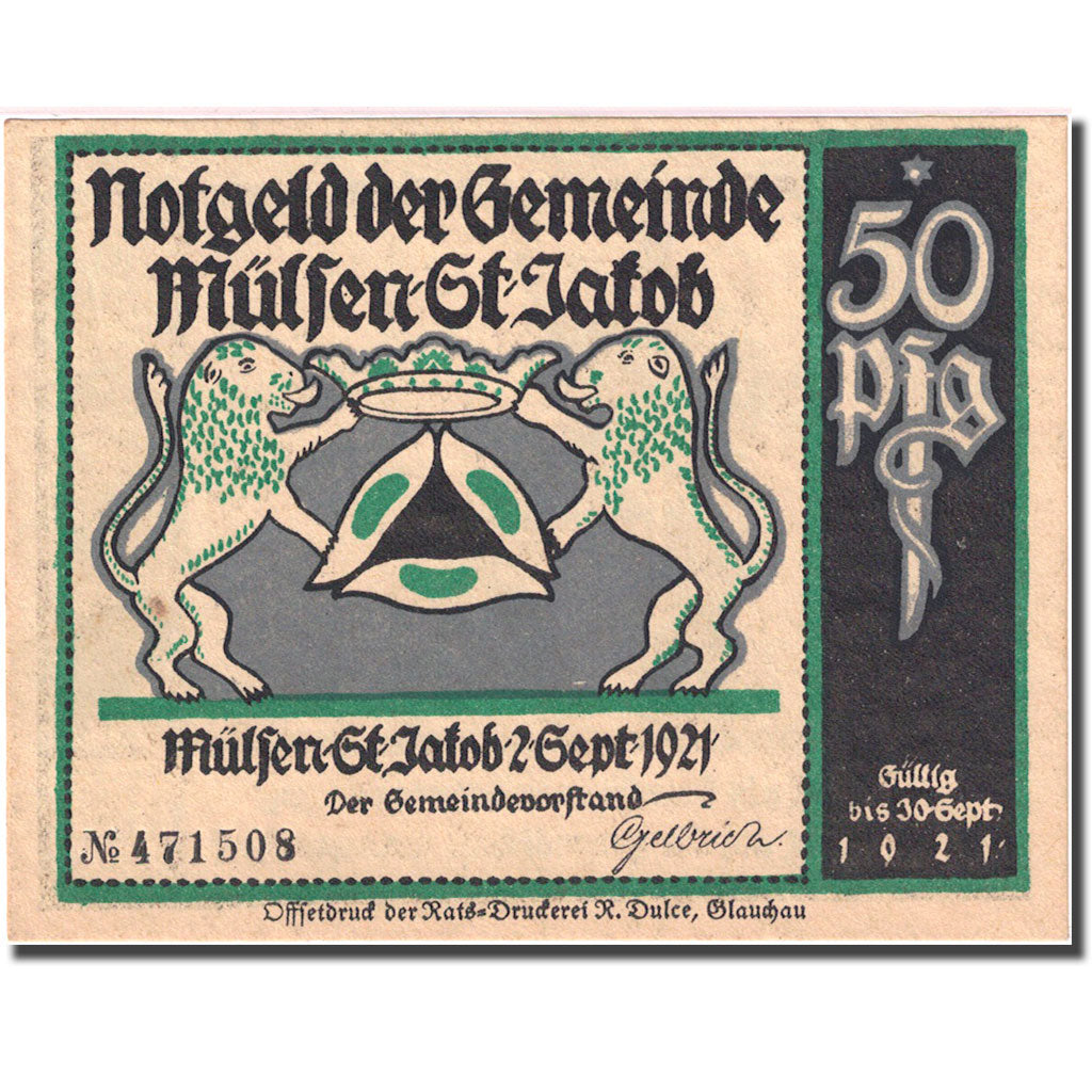 Banconote, Germania, Mülsen St Jacob, 50 Pfennig, personnage 3 SPL Mehl 906.3