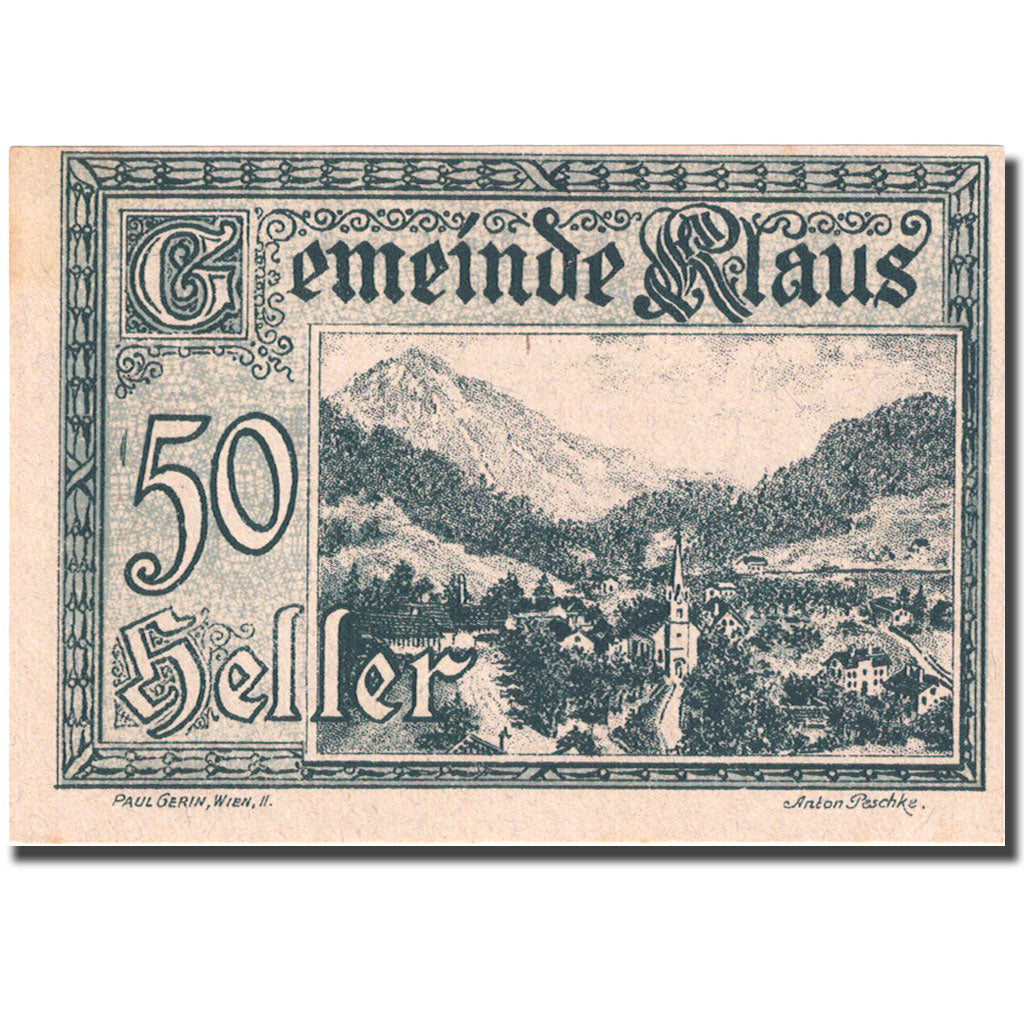 Banknote, Austria, Klaus, 50 Heller, paysage 1, 1920, 1920-03-27 green UNC(63)