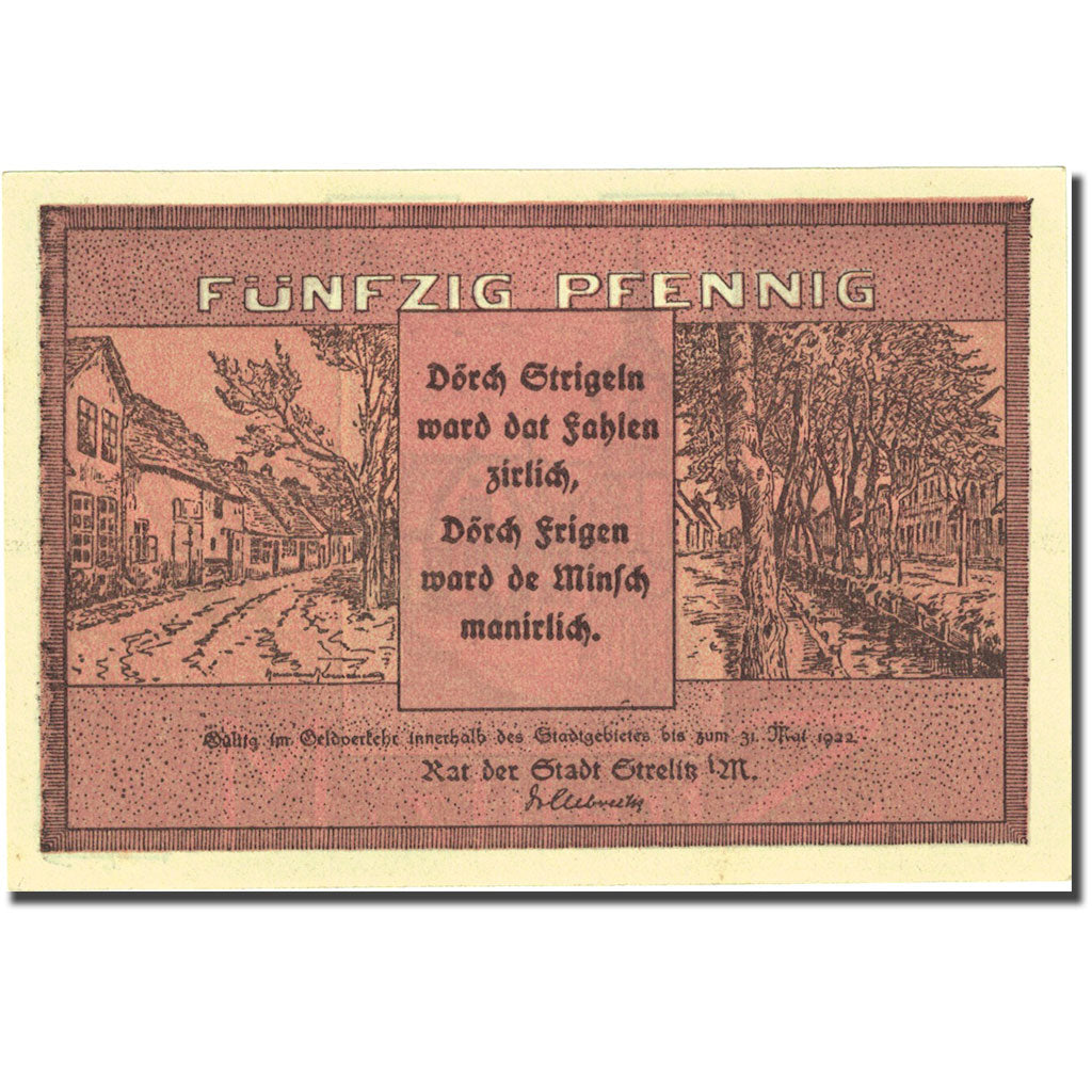 Banknote, Germany, Strelitz, 50 Pfennig, village 1922-05-31 UNC(63) Mehl 1283.1
