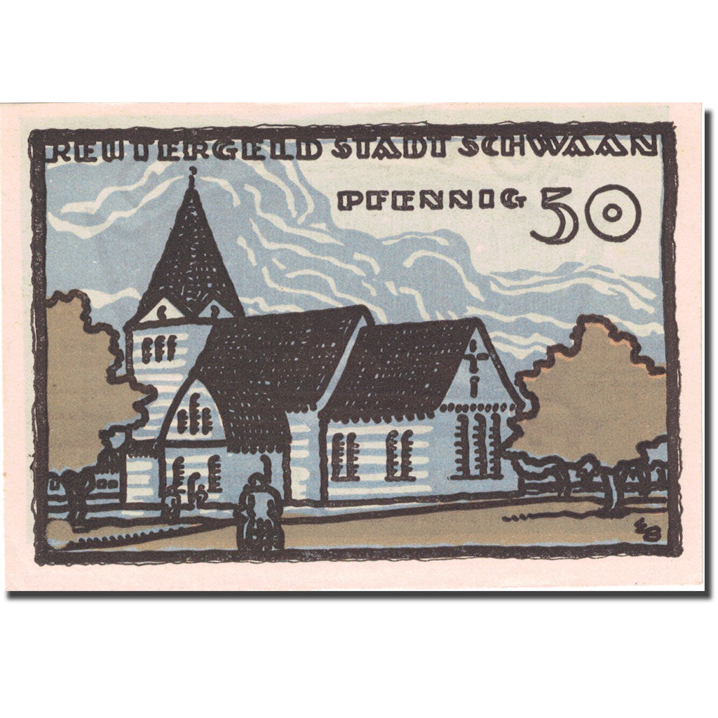 Banknote, Germany, Schwaan, 50 Pfennig, Eglise 1922-05-31 UNC(63) Mehl 1203.2
