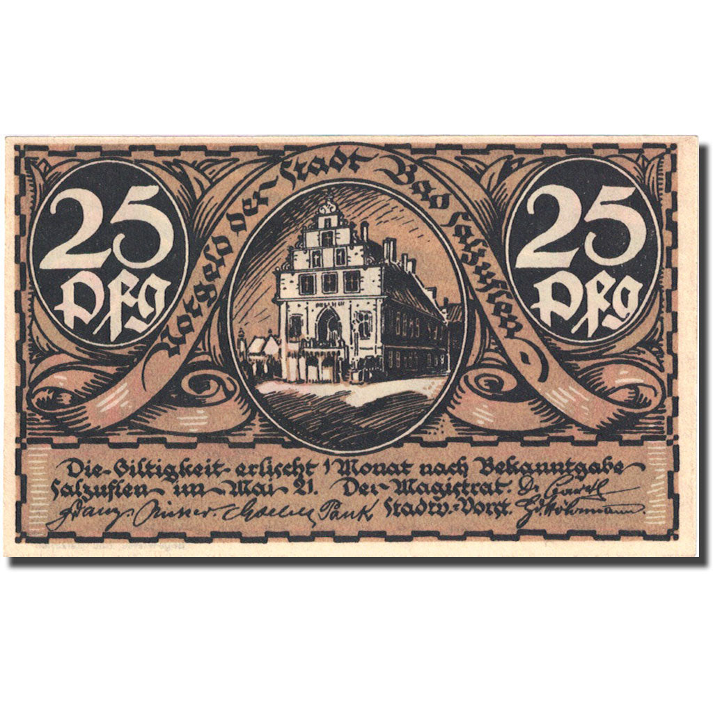 Banknot, Niemcy, Salzungen, 25 Pfennig, personnage, 1921, Undated, UNC(63)