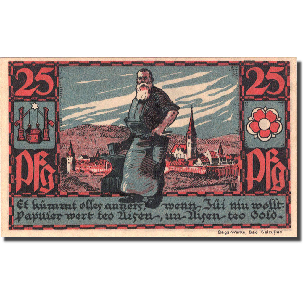 Banknot, Niemcy, Salzungen, 25 Pfennig, personnage, 1921, Undated, UNC(63)