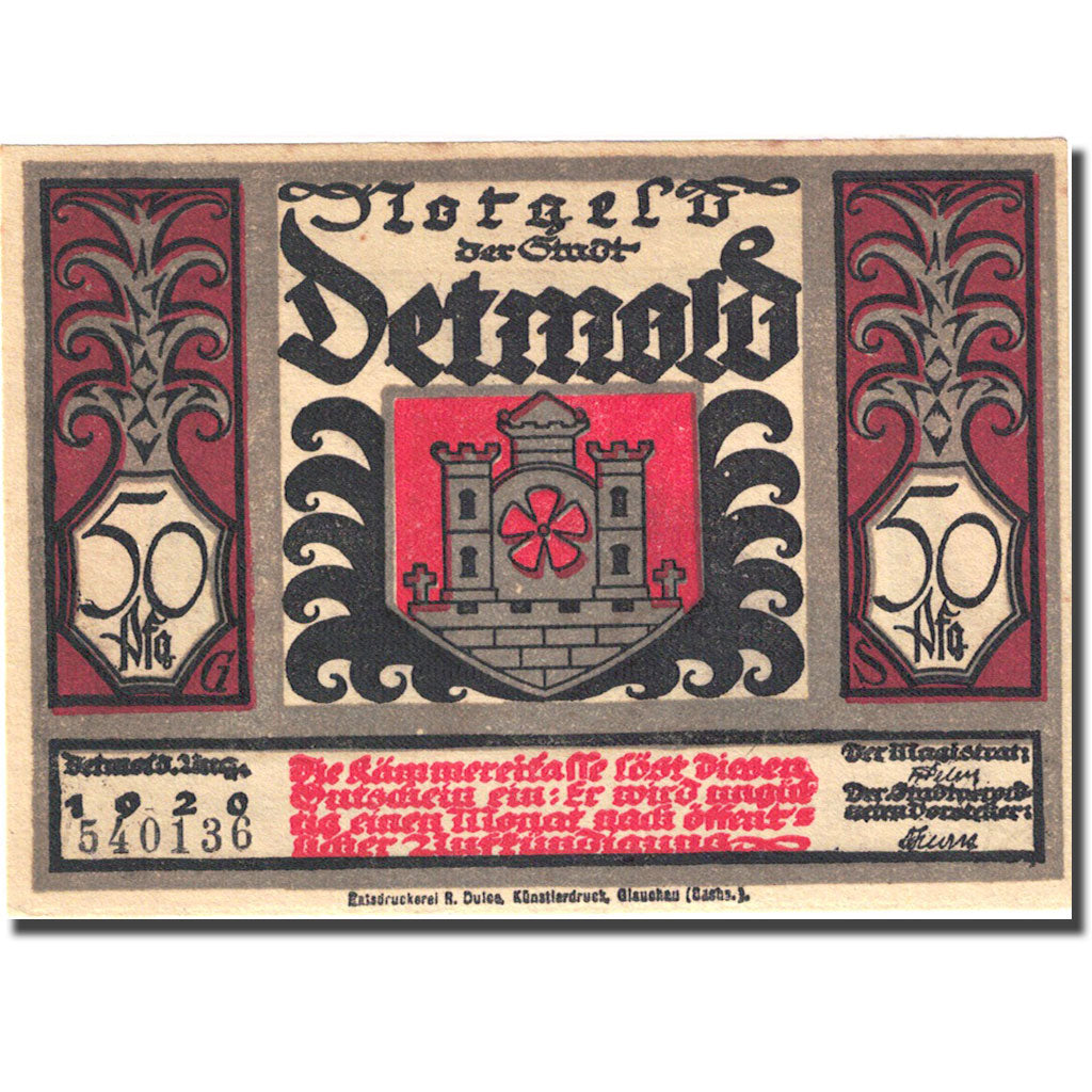 Banknot, Niemcy, Detmold, 50 Pfennig, personnage 3, 1920, Undated, UNC(63)