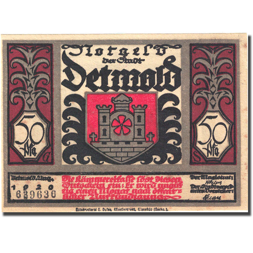 Banknote, Germany, Detmold, 50 Pfennig, personnage 8, 1920, UNC(63), Mehl:268.8