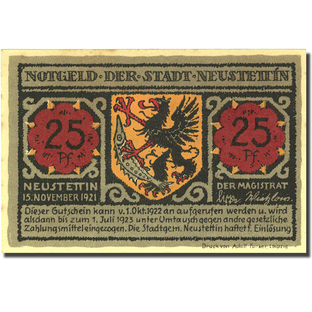 Banknote, Germany, Neustettin, 25 Pfennig, lac 1921-11-15 UNC(63) Mehl 968.1