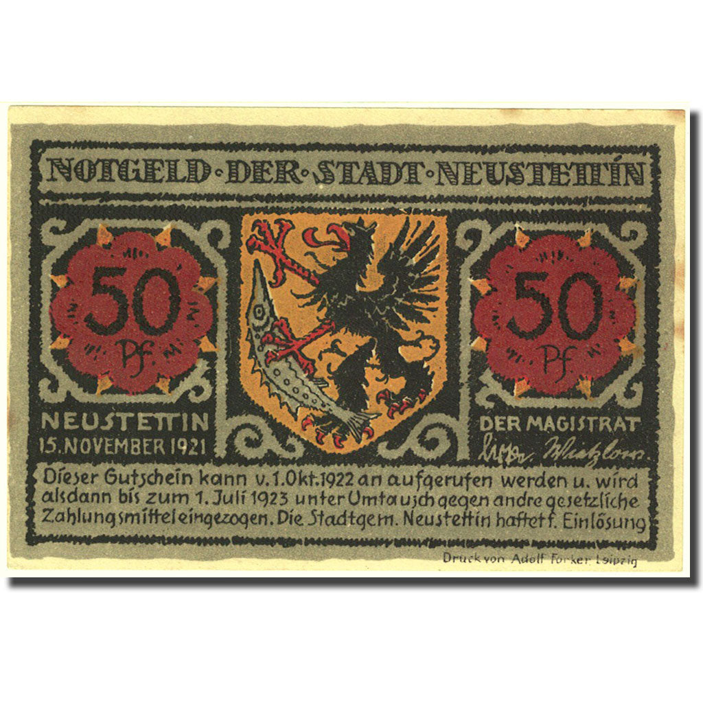 Banconote, Germania, Neustettin, 50 Pfennig, château, 1921 SPL Mehl 968.1