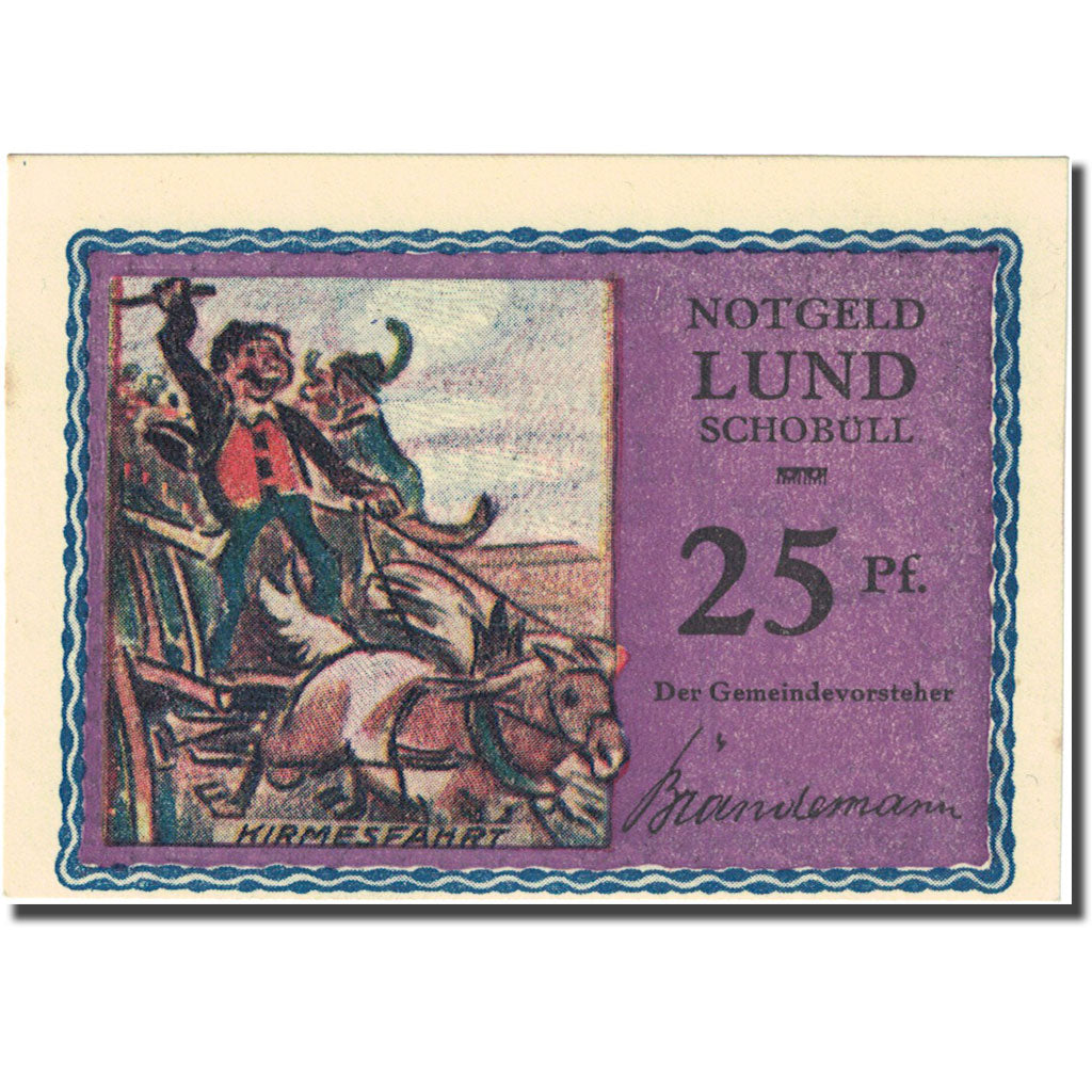 1Geldschein, Deutschland, lund-Schobüll, 25 Pfennig 1921 rosa UNZ- Mehl 844.1b