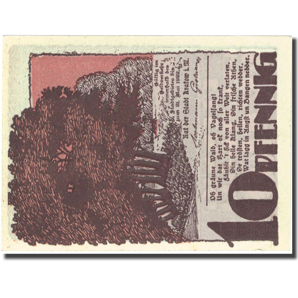 Geldschein, Deutschland, Krakow, 10 Pfennig, arbre 1922-05-31, UNZ- Mehl 740.1