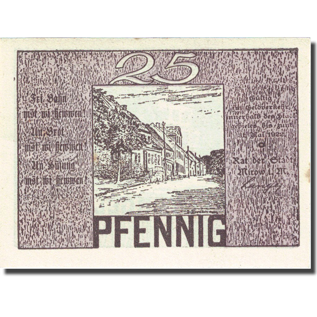 Banknote, Germany, Mirow, 25 Pfennig, manoir 1922-05-31, UNC(63) Mehl 889.1