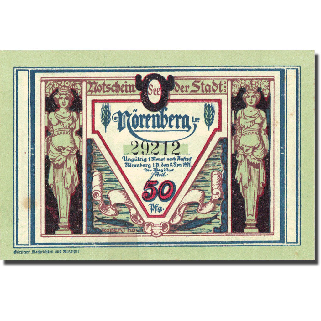 Banknote, Germany, Norenberg, 50 Pfennig, personnage 1921 UNC(63)  Mehl 979.47b