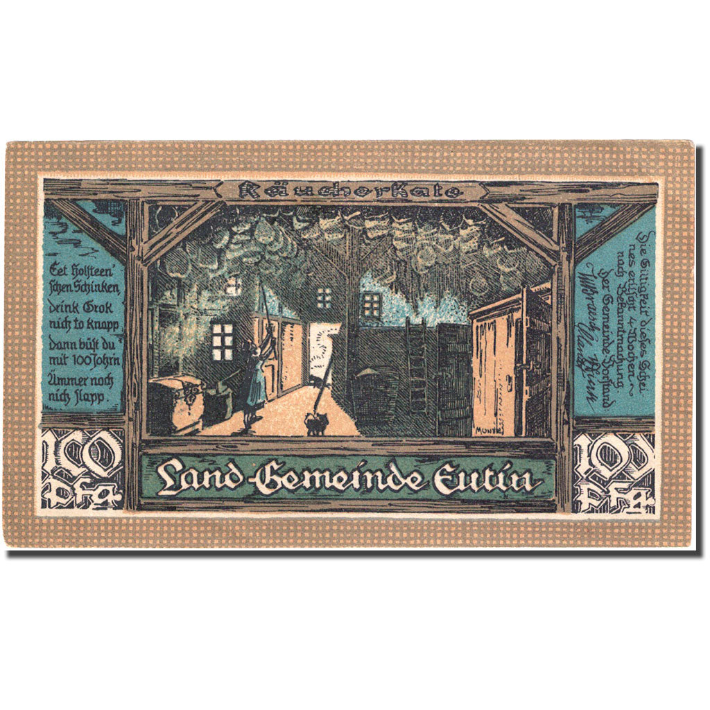 Banknote, Germany, Eutin, 100 Pfennig, animaux 1, 1921, UNC(63), Mehl:358.1