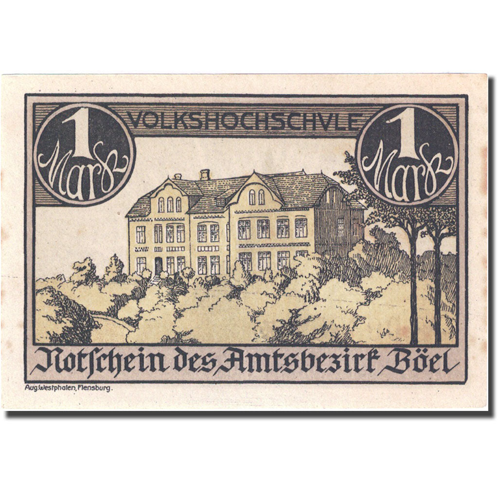 Banknote, Germany, Böel, 1 Mark, manoir, 1920, AU(55-58), Mehl:132.1a