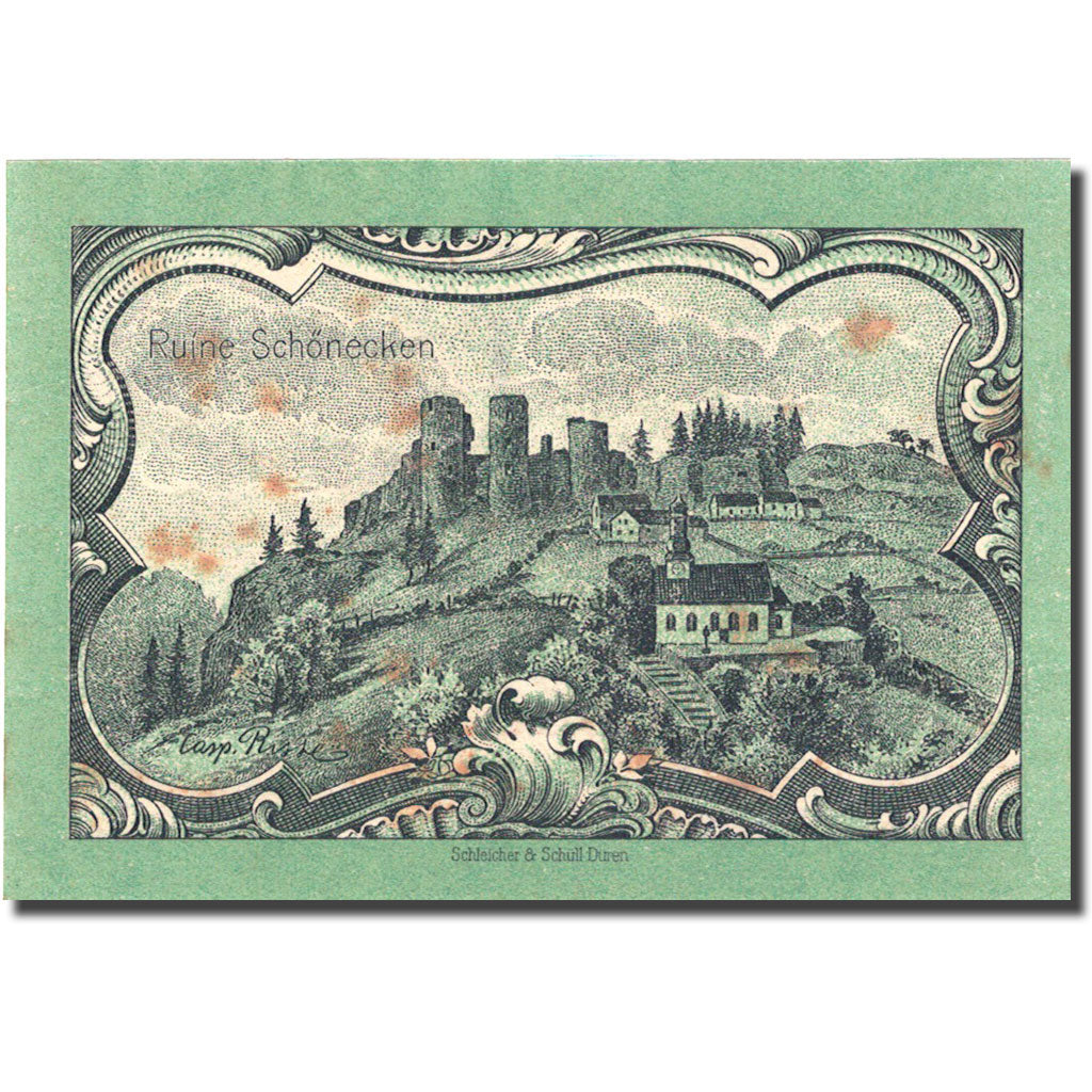 Banknote, Germany, Schönecken, 25 Pfennig, château, 1920 UNC(63) Mehl 1198.1