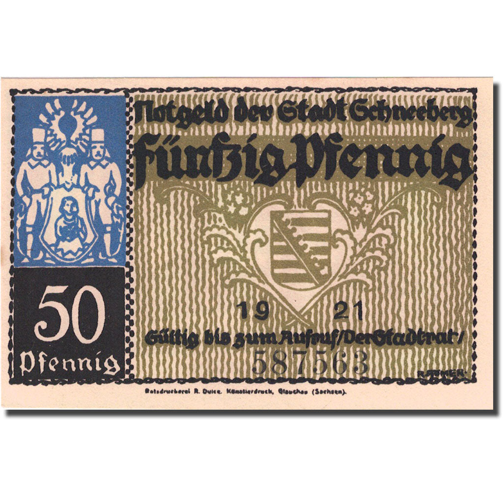 Banknote, Germany, Schneeberg, 50 Pfennig, soldat, 1921, UNC(63), Mehl:1190.1a