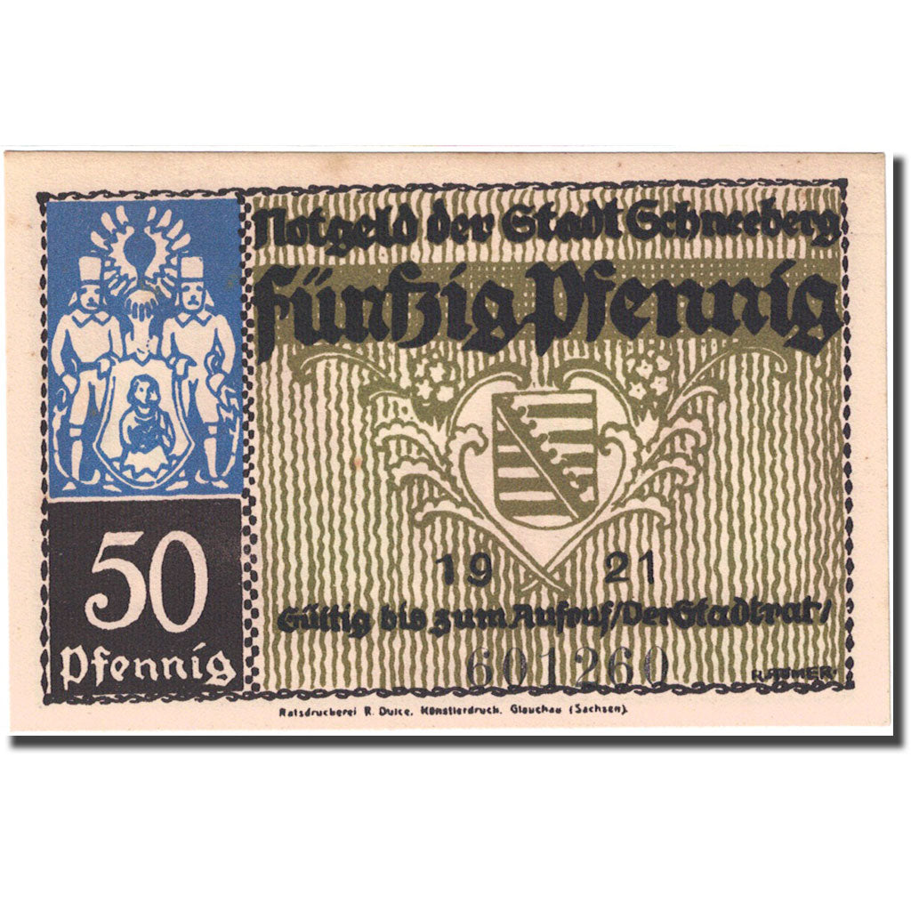 Banconote, Germania, Schneeberg, 50 Pfennig, Eglise, 1921, SPL, Mehl:1190.1a
