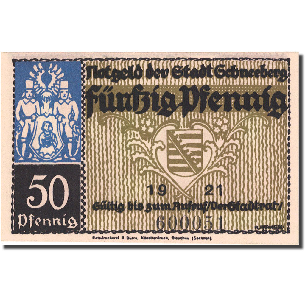 Banknote, Germany, Schneeberg, 50 Pfennig, village, 1921, UNC(63), Mehl:1190.1a
