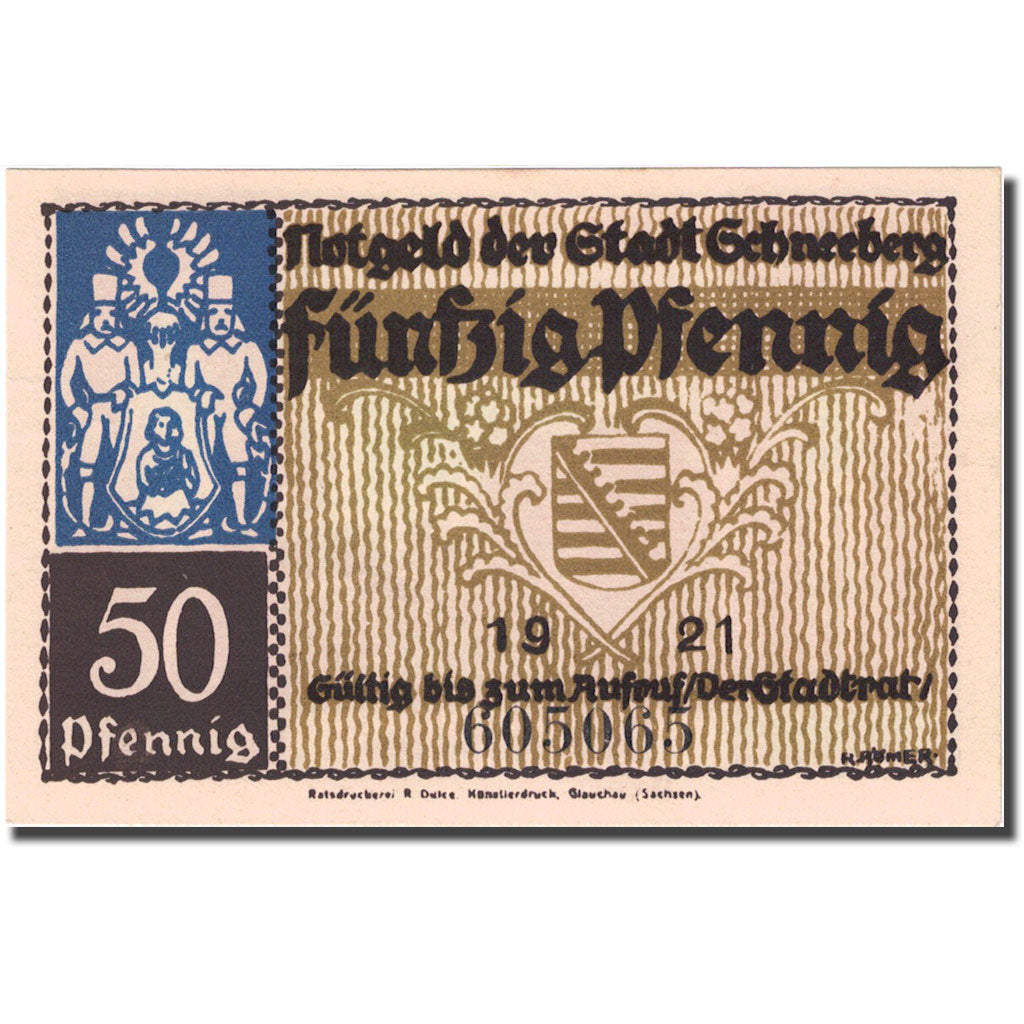 Banconote, Germania, Schneeberg, 50 Pfennig, paysage, 1921, SPL, Mehl:1190.1a