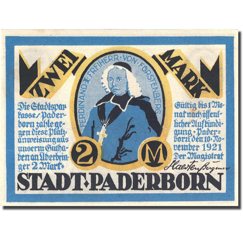 Banknote, Germany, Paderborn, 2 Mark, château 1921-11-10 UNC(63) Mehl 1043.1