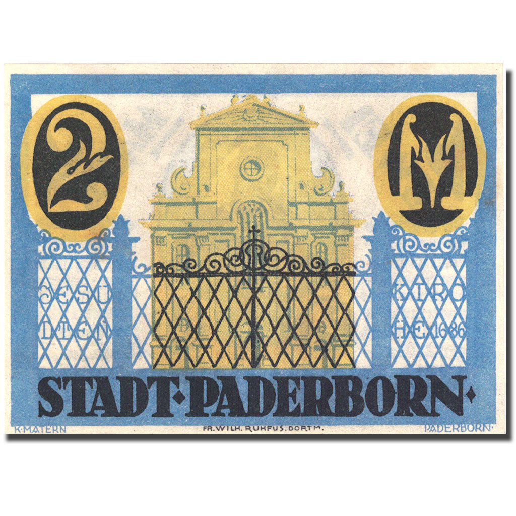 Banknote, Germany, Paderborn, 2 Mark, château 1921-11-10 UNC(63) Mehl 1043.1