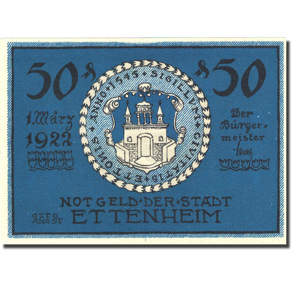 Banknote, Germany, Ettenheim, 50 Pfennig, ferme 1922-03-01 UNC(63) Mehl 354.1