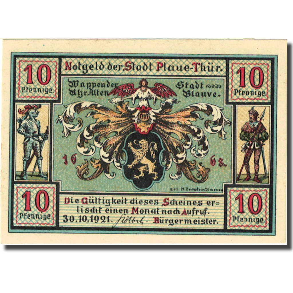 Banknote, Germany, Plaue Thür, 10 Pfennig, mairie 1921-10-30 UNC(63) Mehl 1062.1