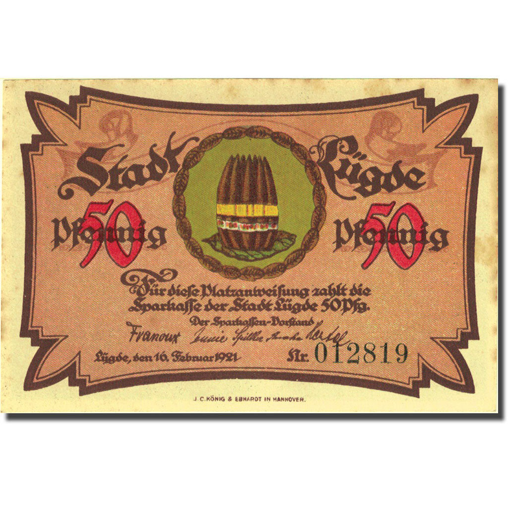 Banknote, Germany, Lügde, 50 Pfennig, château 1921-02-16 AU(55-58) Mehl 838.1