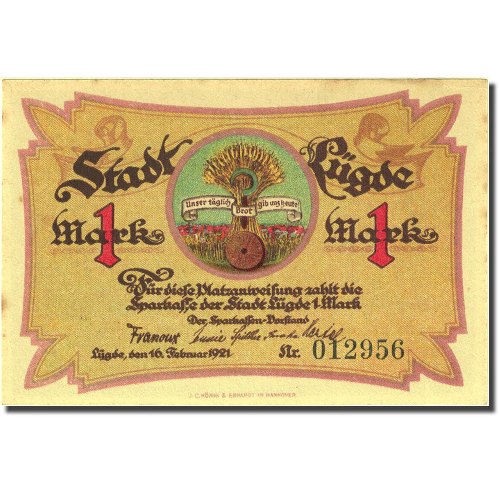 Banknote, Germany, Lügde, 1 Mark, personnage 1921-02-16 UNC(60-62) Mehl 838.1