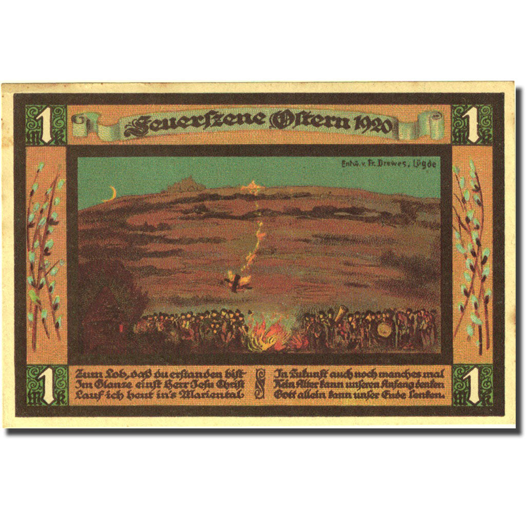 Banknote, Germany, Lügde, 1 Mark, personnage 1921-02-16 UNC(60-62) Mehl 838.1