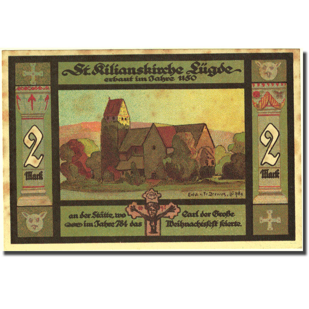 Banconote, Germania, Lügde, 2 Mark, Eglise, 1921, 1921-02-16, SPL-, Mehl:838.1