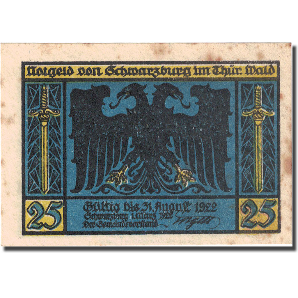Billete, Alemania, schwarzburg, 25 Pfennig, château 1922-08-31 EBC Mehl 1208.2