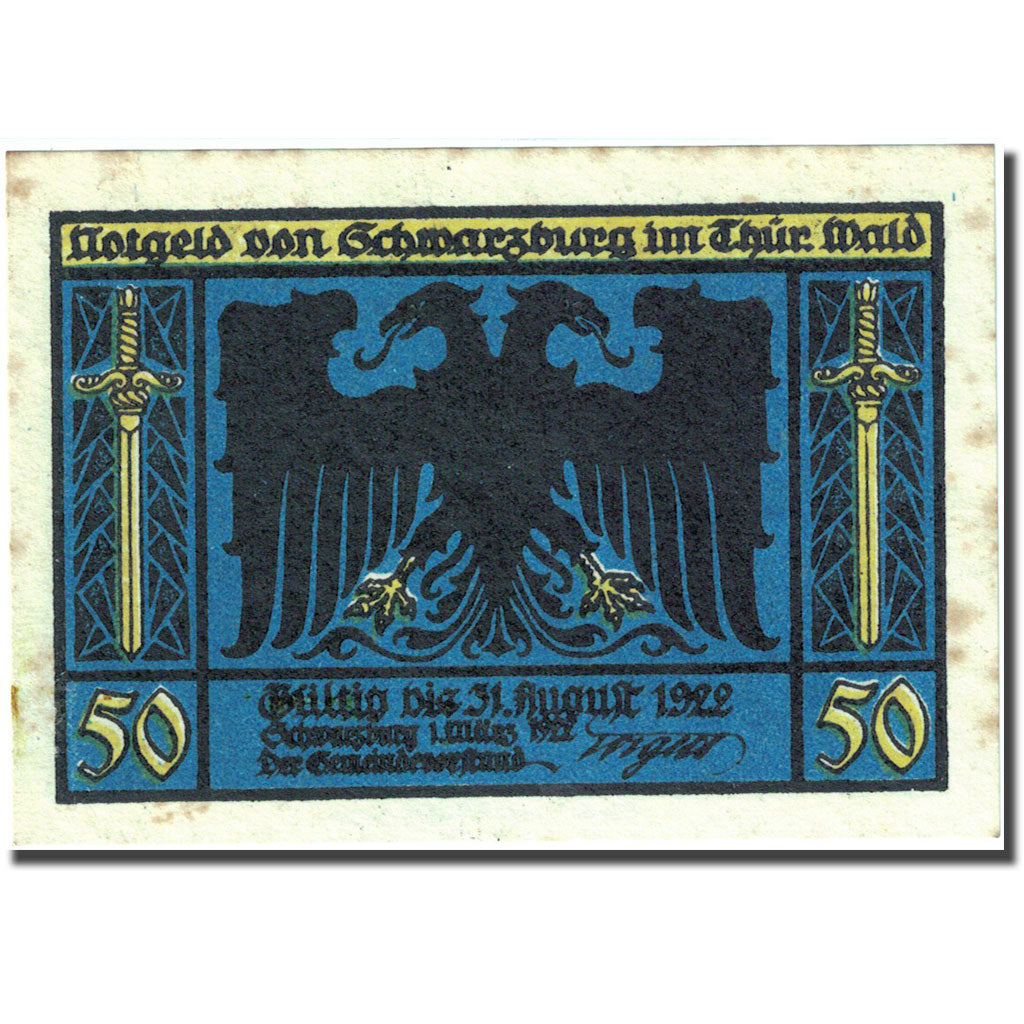 Banknote, Germany, schwarzburg, 50 Pfennig, Forêt, 1922 AU(55-58) Mehl 1208.2