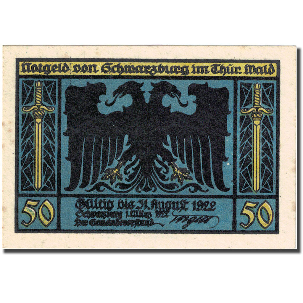 Banknote, Germany, schwarzburg, 50 Pfennig, forêt 1, 1922 UNC(60-62) Mehl 1208.2
