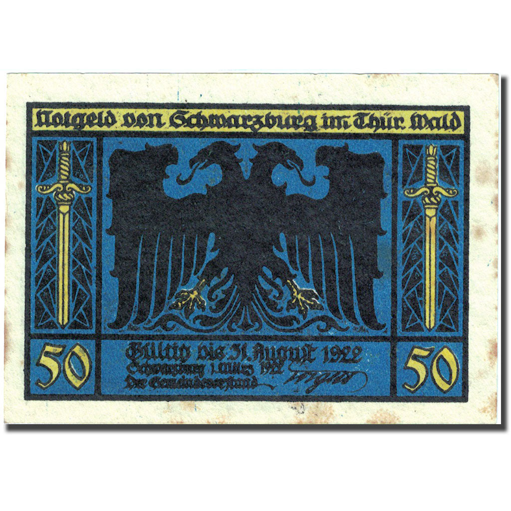 Banknote, Germany, schwarzburg, 50 Pfennig, arbre, 1922 AU(55-58) Mehl 1208.2