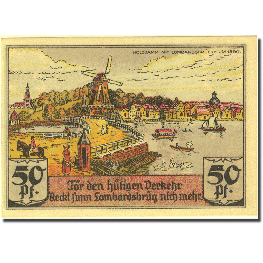 Banknote, Germany, Hamburg, 50 Pfennig, paysage, 1921 UNC(63) Mehl 552.1