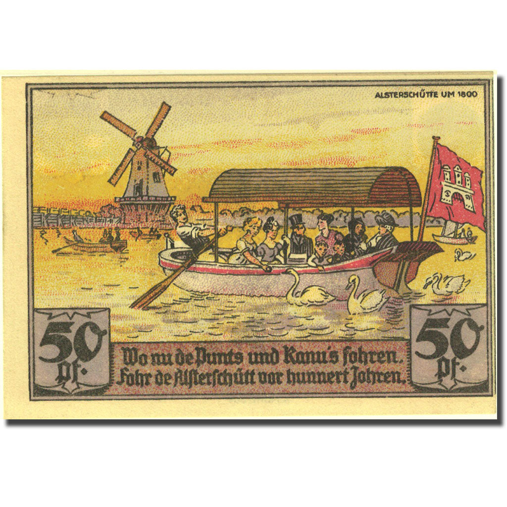 Banknote, Germany, Hamburg, 50 Pfennig, bateau, 1921 UNC(63) Mehl 552.1
