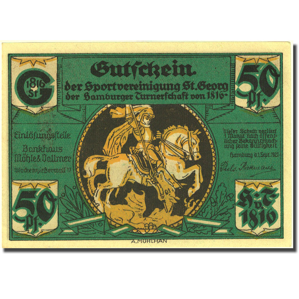 Geldschein, Deutschland, Hamburg, 50 Pfennig, Incendie, 1921 UNZ- Mehl 552.1