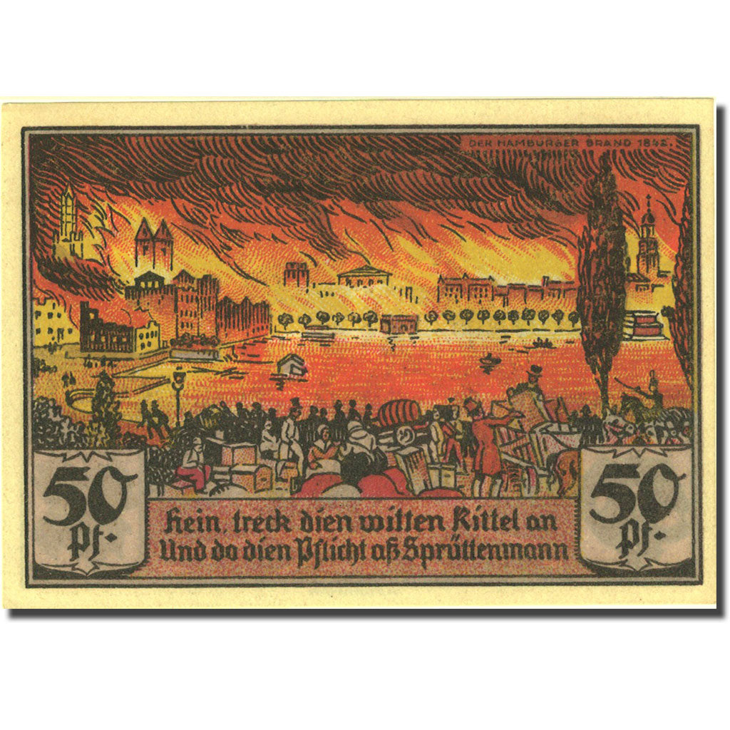 Geldschein, Deutschland, Hamburg, 50 Pfennig, Incendie, 1921 UNZ- Mehl 552.1