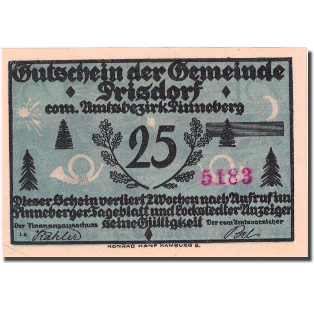 Banknote, Germany, Prisdorf, 25 Pfennig, paysage, 1921, UNC(63), Mehl:1076.1