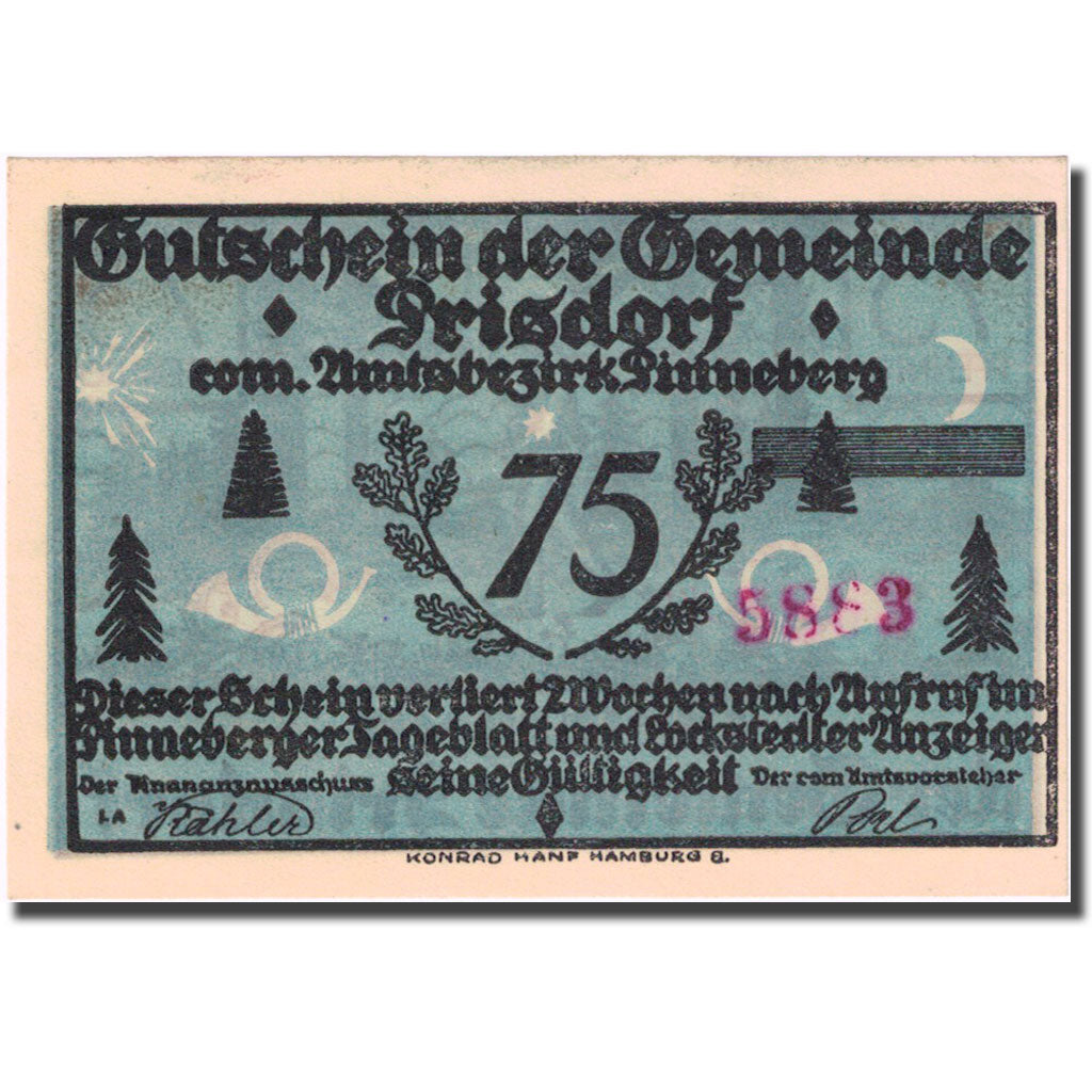 Banknote, Germany, Prisdorf, 75 Pfennig, Forêt, 1921, UNC(63), Mehl:1076.1